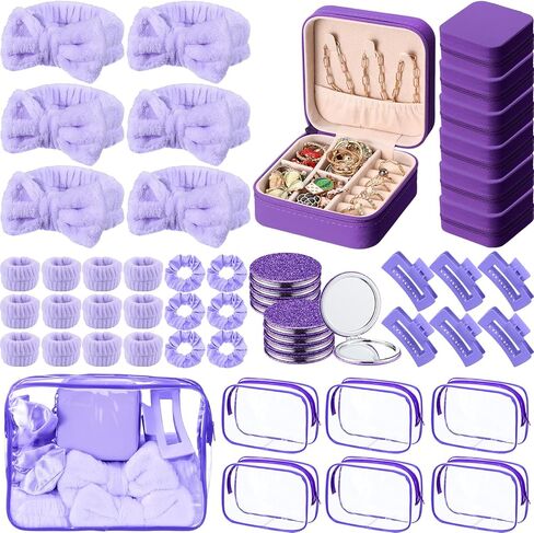 48 Pcs Spa Party Favors for Girls Pink Sleepover Party Supplies 6 Bow Headband 12 Wristband 6 Scrunchies 6 Hair Clip 6 Jewelry Case 6 Makeup Bag 6 Mirror for Bridesmaid Proposal Return Gifts in Kuwait