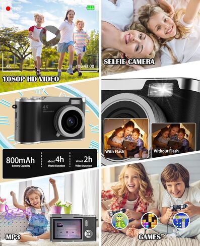 Kids Camera with flip Screen for Boys and Girls 1080P Video Kids Digital Camera Toys Christmas Birthday Gift for 3-12 Year Old in Saudi Arabia