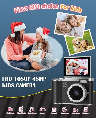 Kids Camera with flip Screen for Boys and Girls 1080P Video Kids Digital Camera Toys Christmas Birthday Gift for 3-12 Year Old in Saudi Arabia