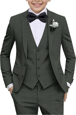 الأولاد بدلات 6pcs Tweed Herringbone بدلات للأطفال Slim Fit Tuxedo سترة السترة الرسمية زفاف قميص السترة سترة مجموعة مع ربطة عنق in Kuwait