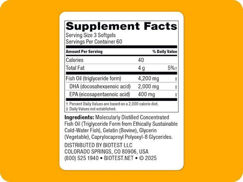 Biotest Flameout DHA -Rich Oil - 4200 Mg Omega -3 - Pharmaceutical Grade DHA & EPA - 90 Softgels (30 يومًا) in Kuwait