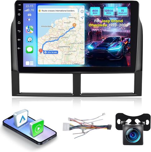 8 Core Android 4G + 64G CAR Radio لجيب جراند شيروكي 1999-2004 - 9 بوصة راديو شاشة اللمس HD مع CARPLAY و Android Auto - DSP/Heat تبديد/5G WIFI GPS + AHD VIEW CAMERA in Saudi Arabia