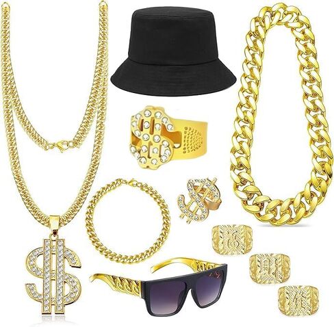 80s 90s Hip Hop Costume Kit Rapper Accessories Outfit Old School Rapper DJ Halloween Themed Party Outfits for Men Women in Saudi Arabia