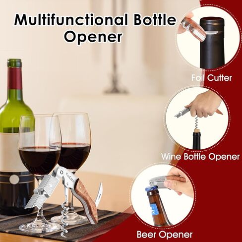 نادل النادل المباراة الافتتاحية Corkscrew ، فتيان زجاجة نبيذ فولاذ مقاوم للصدأ 420 مع مزيل القطع والغطاء ، مفتاح نبيذ يدوي مزدوج المفصلي للزاحفين ، الخوادم ، النوادل والاستخدام المنزلي ، الفضة in Kuwait