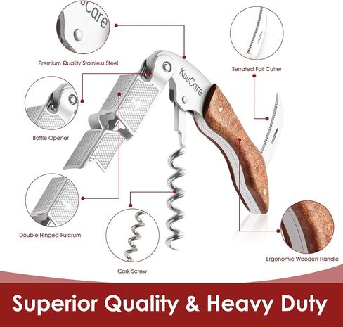 نادل النادل المباراة الافتتاحية Corkscrew ، فتيان زجاجة نبيذ فولاذ مقاوم للصدأ 420 مع مزيل القطع والغطاء ، مفتاح نبيذ يدوي مزدوج المفصلي للزاحفين ، الخوادم ، النوادل والاستخدام المنزلي ، الفضة in Kuwait