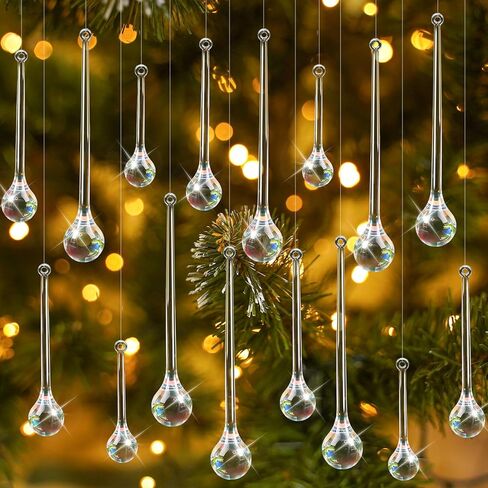 Wettarn 30 Pcs Acrylic Crystal Christmas Balls Ornaments, 1.2" Clear Ornaments Crystal Glass Christmas Diamond Ornaments Raindrops with Silver Thread for Christmas Hanging Decorations in Saudi Arabia