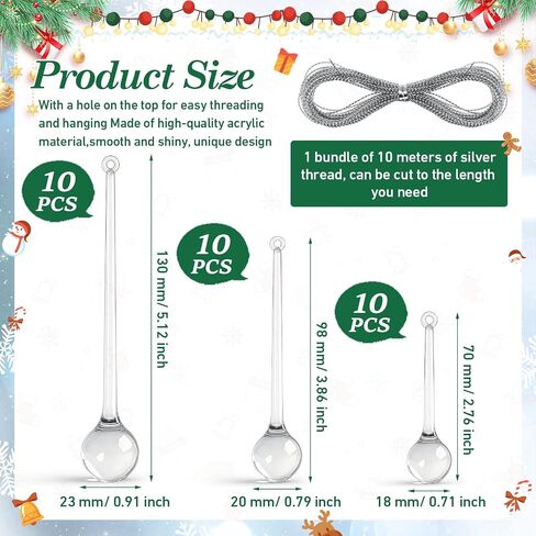 Wettarn 30 Pcs Acrylic Crystal Christmas Balls Ornaments, 1.2" Clear Ornaments Crystal Glass Christmas Diamond Ornaments Raindrops with Silver Thread for Christmas Hanging Decorations in Saudi Arabia