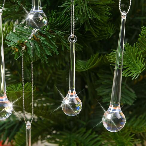 Wettarn 30 Pcs Acrylic Crystal Christmas Balls Ornaments, 1.2" Clear Ornaments Crystal Glass Christmas Diamond Ornaments Raindrops with Silver Thread for Christmas Hanging Decorations in Saudi Arabia