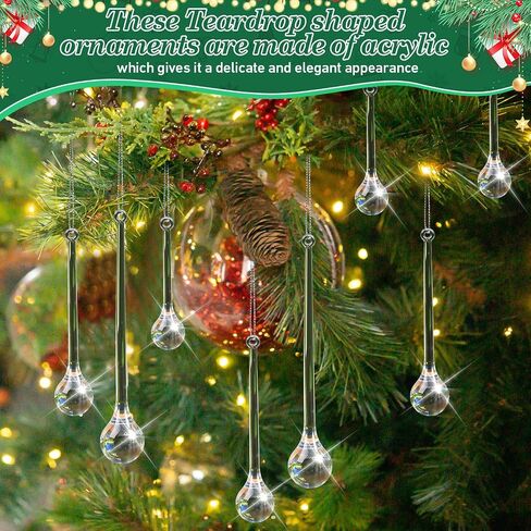 Wettarn 30 Pcs Acrylic Crystal Christmas Balls Ornaments, 1.2" Clear Ornaments Crystal Glass Christmas Diamond Ornaments Raindrops with Silver Thread for Christmas Hanging Decorations in Saudi Arabia