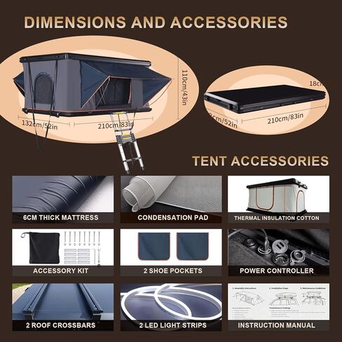 قذيفة خيمة على السطح - تخييم السيارات في الهواء الطلق من 2-3 شخص ، سيارة السيدان ، سيارات الدفع الرباعي ، مقاومة للماء ، دمعة ، مقاومة للرياح ، سقف قوي ، سهل لسيارات الدفع الرباعي الأساسية ، البرية ، كبيرة ، أسود (نسخة قياسية) in Kuwait