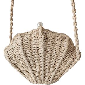 Shell Purse Straw Clutch Purse Woven Shell Shape Shoulder Crossbody Rattan Beachy Seashell Bags Beaded Trendy in Kuwait