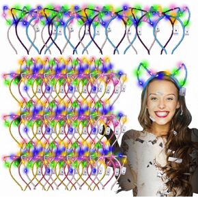 Xinnun 64 Pieces Light up Cat Ears Headband LED Bunny Glow in Dark Cat Ears Hairband Party Supplies for Women Adult Costume in Kuwait