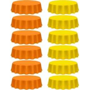 Patelai 6 Pcs Fall Plastic Round Tablecloth Disposable Autumn Table Cover 84 Inch Plastic Circular Tablecloths for Thanksgiving Day Harvest Birthday Party Decoration (Orange,Yellow) in Kuwait