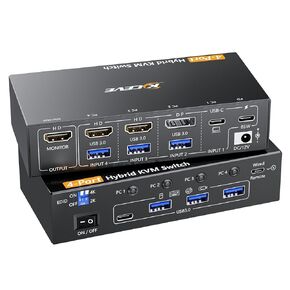 HDMI2.1 KVM Switch 2 Port 8K@60Hz 4K@120Hz ، HDMI KVM Switch 2 Computers Share 1 Monitor و 3 أجهزة USB 3.0 ، مع محول طاقة 12 فولت ، عن بعد السلكية و 2 USB3.0 كابل in Kuwait