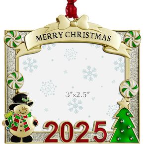 2024 Christmas Tree Ornament Picture Frame Ornament - Made of Zinc Alloy Glitter Powder Pendant 3x2 Inch Picture Frame Ornament for Pet and Baby Holiday Keepsake Gift (Snowman,Silvery) in Saudi Arabia