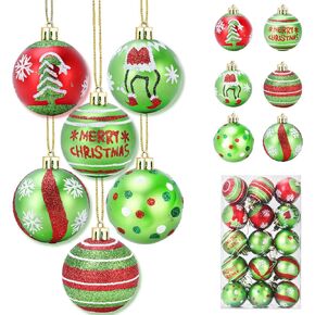 30 Pcs Christmas Balls Ornament 2.4 Inch Glittering Hanging Xmas Balls Red and Green Christmas Tree Pendants Swirl Candy Cane Elf Balls Plastic Hanging Decorations for Xmas Tree Home Party Decor in Saudi Arabia