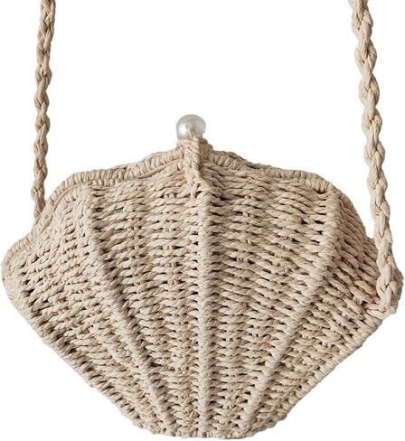 Shell Purse Straw Clutch Purse Woven Shell Shape Shoulder Crossbody Rattan Beachy Seashell Bags Beaded Trendy in Kuwait