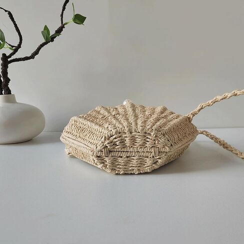 Shell Purse Straw Clutch Purse Woven Shell Shape Shoulder Crossbody Rattan Beachy Seashell Bags Beaded Trendy in Kuwait