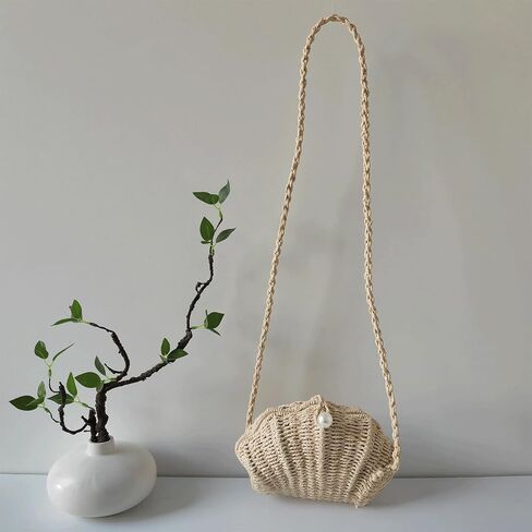 Shell Purse Straw Clutch Purse Woven Shell Shape Shoulder Crossbody Rattan Beachy Seashell Bags Beaded Trendy in Kuwait
