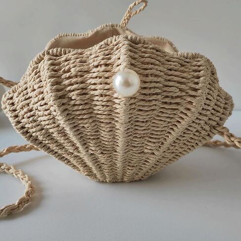 Shell Purse Straw Clutch Purse Woven Shell Shape Shoulder Crossbody Rattan Beachy Seashell Bags Beaded Trendy in Kuwait