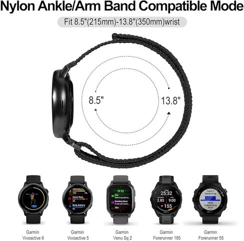 20 ملم سبورت كاحل/ذراع شريط متوافق مع Garmin Vivoactive 6/Vivoactive 5/3/3 Music ، حزام ساعة نايلون ذات العضلة ذات الرأسين الناعمة لفيني SQ 2 & Forerunner 165/55/245/645 MUSIC WOMENS MEN in Kuwait