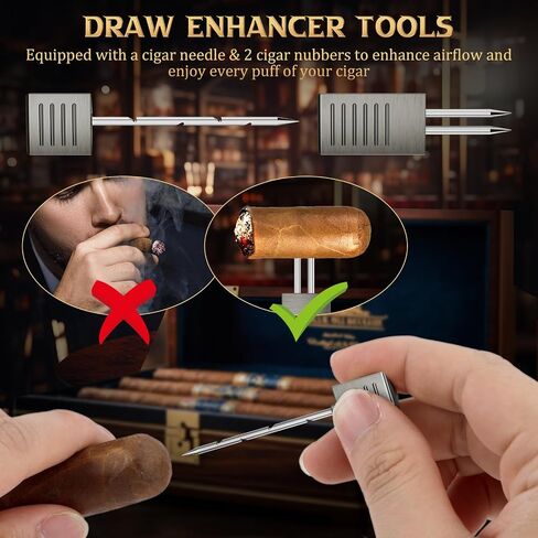 XIFEI 8-in-1 Desktop Cigar Lighter with Straight V-Cut Cutter, 3 Ashtrays, 3 Draw Enhancer Tools, 2 Stands, Cigar Punch, 4 Jet Flame Butane Torch Lighters, Luxury Accessories Gift Set (Silver) in Kuwait
