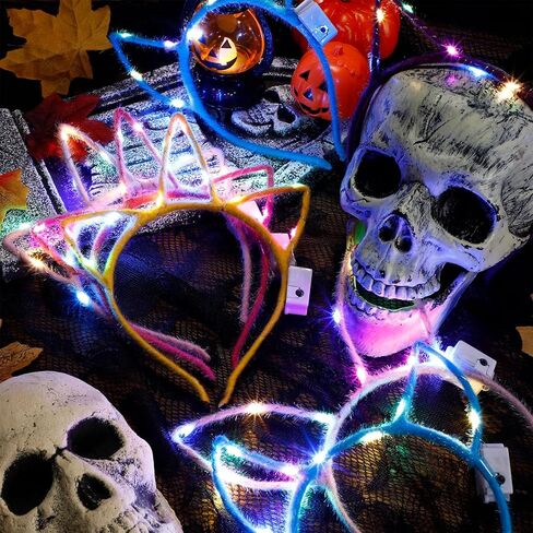 Xinnun 64 Pieces Light up Cat Ears Headband LED Bunny Glow in Dark Cat Ears Hairband Party Supplies for Women Adult Costume in Kuwait