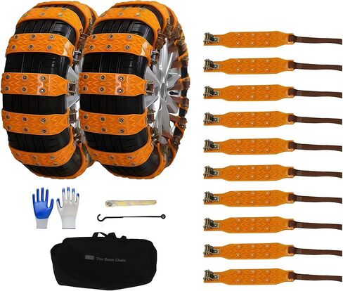 10 Universal Double-row spiked tracked snow chains with Storage Bag and Tools, Tyres 165-265 mm for Car Truck SUV, Anti-Slip Adjustable Emergency wear-resistant TPU anti-skid chains. (spd) in Kuwait