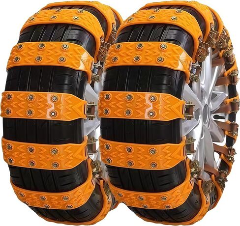 10 Universal Double-row spiked tracked snow chains with Storage Bag and Tools, Tyres 165-265 mm for Car Truck SUV, Anti-Slip Adjustable Emergency wear-resistant TPU anti-skid chains. (spd) in Kuwait