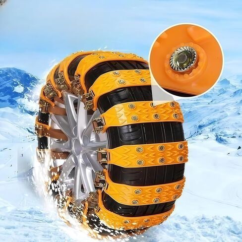 10 Universal Double-row spiked tracked snow chains with Storage Bag and Tools, Tyres 165-265 mm for Car Truck SUV, Anti-Slip Adjustable Emergency wear-resistant TPU anti-skid chains. (spd) in Kuwait