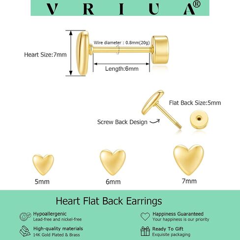 أقراط Vriua Tiny Flat Flat للنساء - الفراشة الصغيرة المطلية بالذهب 14K ، زهرة ، صليب ، نجمة ، Diamond ، Pearl Stud | أقراط اللولبية Hypoallergenic مثقبة للأقراط الغضروفية in Kuwait