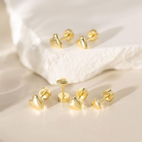 أقراط Vriua Tiny Flat Flat للنساء - الفراشة الصغيرة المطلية بالذهب 14K ، زهرة ، صليب ، نجمة ، Diamond ، Pearl Stud | أقراط اللولبية Hypoallergenic مثقبة للأقراط الغضروفية in Kuwait