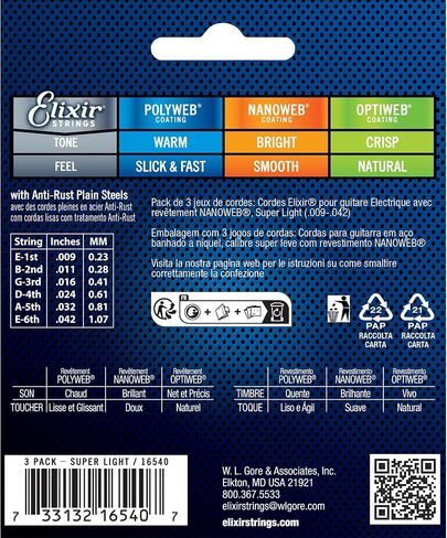 سلاسل الجيتار الكهربائية Elixir® مع تقنية Nanoweb® ، Light (.010 -.046) - Amazon Exclusive 4 Pack in Saudi Arabia