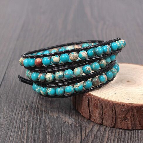 Zosojona Boho Wrap Bead Bercelet للرجال نساء - مصنوعة يدويًا قابلاً للضبط على الشاكرات الحجرية الحجرية الكريستالية بالخرز الكفة الحبل يوجا سوار الشفاء المجوهر in Kuwait