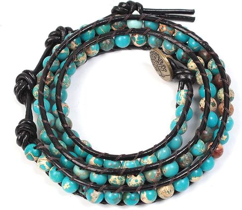 Zosojona Boho Wrap Bead Bercelet للرجال نساء - مصنوعة يدويًا قابلاً للضبط على الشاكرات الحجرية الحجرية الكريستالية بالخرز الكفة الحبل يوجا سوار الشفاء المجوهر in Kuwait