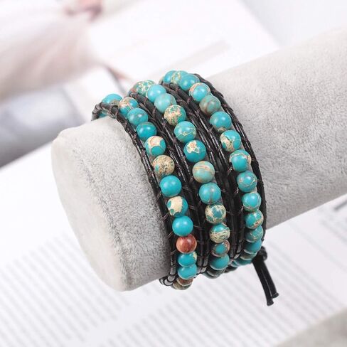 Zosojona Boho Wrap Bead Bercelet للرجال نساء - مصنوعة يدويًا قابلاً للضبط على الشاكرات الحجرية الحجرية الكريستالية بالخرز الكفة الحبل يوجا سوار الشفاء المجوهر in Kuwait