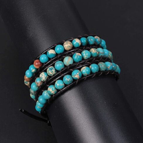 Zosojona Boho Wrap Bead Bercelet للرجال نساء - مصنوعة يدويًا قابلاً للضبط على الشاكرات الحجرية الحجرية الكريستالية بالخرز الكفة الحبل يوجا سوار الشفاء المجوهر in Kuwait