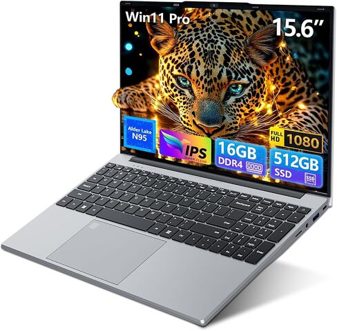 15.6 inch Gaming Laptop 2025, Laptop Computer with N95 Quad-Core up to 3.4GHz, 16GB DDR4 1TB SSD, Backlit Keyboard, Fingerprint Unlock, FHD 1920 * 1080, WiFi5, BT4.2, Win 11 Pro(Silver) in Saudi Arabia