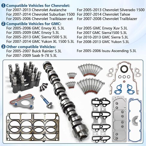 NON-AFM 5.3 Cam Kit Fit for 2007-2013 Chevrolet Avalanche Silverado 1500 Tahoe Trailblazer, GMC Sierra Yukon Envoy, Buick SAAB Isuzu, w/Timing Chain Oil Pump # M295 ES72220 in Kuwait