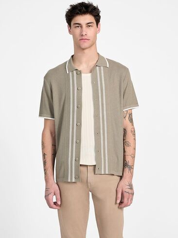 GUESS Men's Eco Short Sleeve Tyler Stripe Sweater Polo in Saudi Arabia