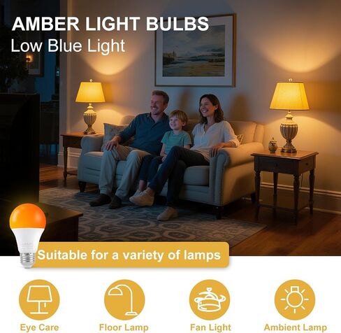مصابيح الإضاءة الكهرمانية LED من KINUR، A19 9W (ما يعادل 60W) 1800K E26 A19 مصابيح الضوء الناعمة العنبر مصابيح الإضاءة الدافئة لغرفة النوم، والنوم الصحي، وإضاءة حضانة الأطفال، ومصابيح الإضاءة الصديقة للسلاحف 4 عبوات in Kuwait