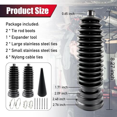 Upgrade 2PCS tie rod boot rack and pinion boot kit,Thickened Neoprene Rubber Materia,with 4 Stainless Steel Clamps & 6 Cable Ties, Universal Inner Tie Rod Boot Car Accessories in Kuwait