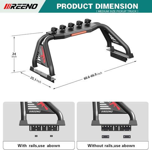 Heavy-Duty Truck Roll Bar/Sport Bar | No-Drilling Installation | LED Lights Compatible | Third Brake Light Included| Fit Mid Size Pickup in Kuwait
