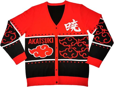 Naruto Shippuden Men's Akatsuki Red Cloud Sweater Strime Christmas Button-Up Cardigan in Saudi Arabia