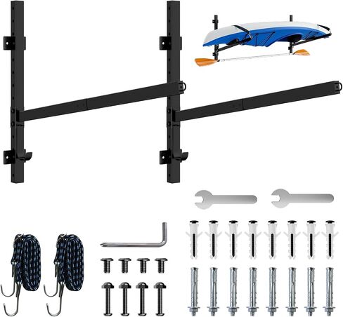 ​Kayak Storage Rack for Garage Wall Mount - Heavy L-Frame Holder with Anti-Slip Bungee & Complete Installation Kit, Supports 150LB (Fits Canoe/Paddle Board, Black)​​ (1PACK) in Saudi Arabia