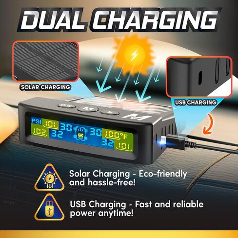 مجموعة أجهزة استشعار TPMS من 4 | 0-98psi أجهزة استشعار ضغط الإطارات الخارجية من 4 | نظام مراقبة الإطارات | 4 و 2-WHEEL MODE | شاشة LCD ألوان تلقائية | منع الانفجارات ، والإطارات المسطحة والقيادة بأمان! in Kuwait