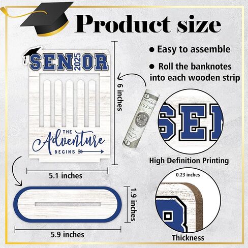 حامل أموال أخضر للحصول على هدية نقدية حامل أموال مع 5 ثقوب الحامل الخشبي لحامل النقود 2025 أموال التخرج أفكار المال حامل المال لفئة 2025 لحفلات التخرج-A07 in Kuwait