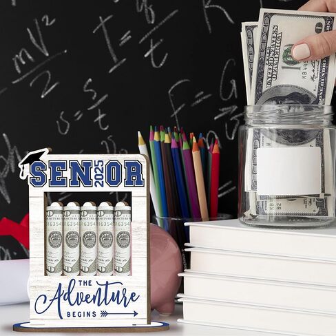 حامل أموال أخضر للحصول على هدية نقدية حامل أموال مع 5 ثقوب الحامل الخشبي لحامل النقود 2025 أموال التخرج أفكار المال حامل المال لفئة 2025 لحفلات التخرج-A07 in Kuwait