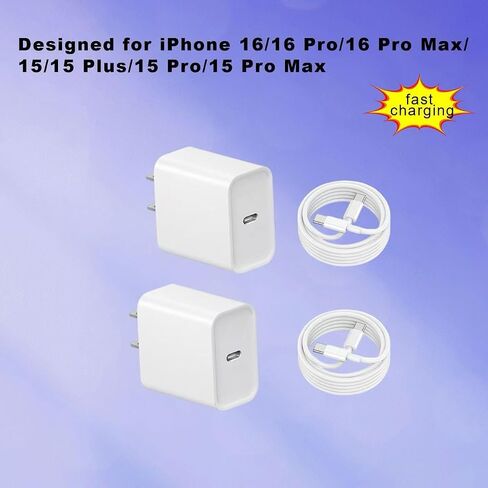 USB C Charger Block，Fast Charging Wall Charger USB C Power Adapter，Type C Brick Cube with Cable for Phone16/16 Plus/16 Pro/16 Pro Max/15/15 Pro Max【2 Pack】 in Saudi Arabia