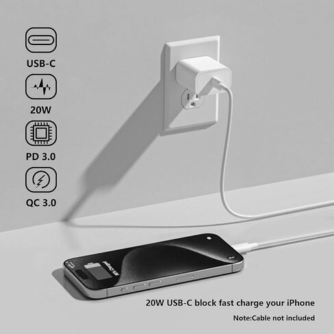 USB C Charger Block，Fast Charging Wall Charger USB C Power Adapter，Type C Brick Cube with Cable for Phone16/16 Plus/16 Pro/16 Pro Max/15/15 Pro Max【2 Pack】 in Saudi Arabia